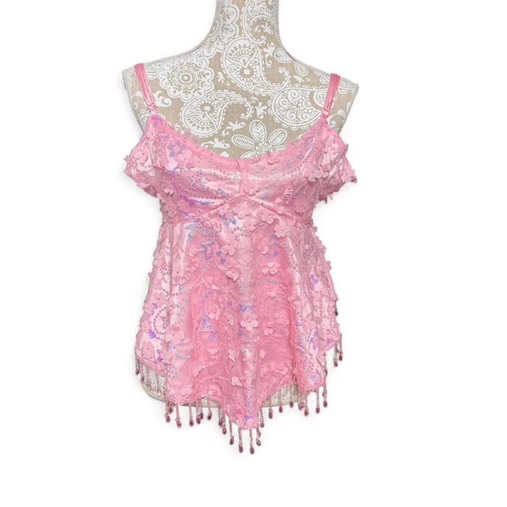 Sugar Thrillz Pink Lace Floral Sequin Beaded Cami